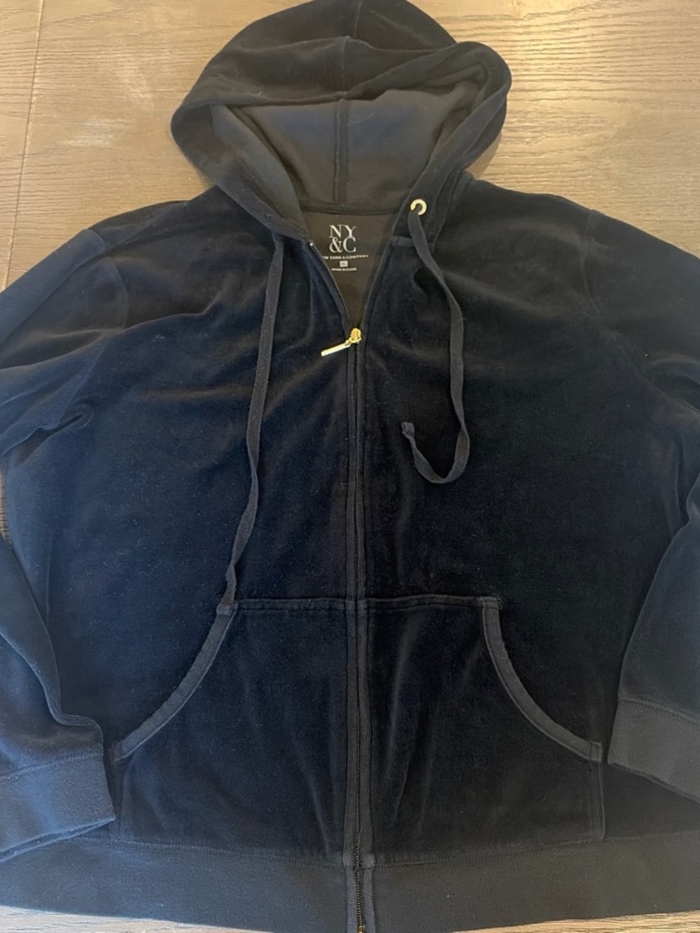 New York & Company Navy Velour Zip Hoodie